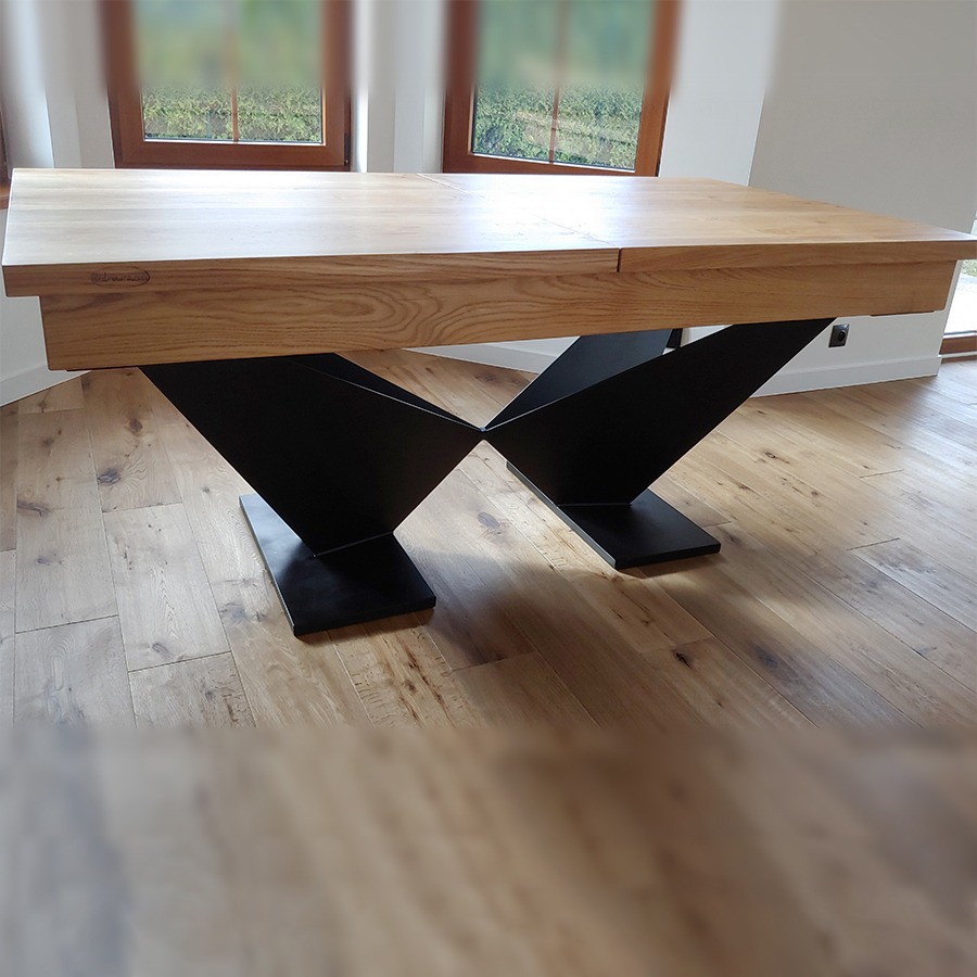 duży stół drewniany, rozkładany stół drewniany, rozkładany stół do jadalni, duży stół z metalowymi nogami